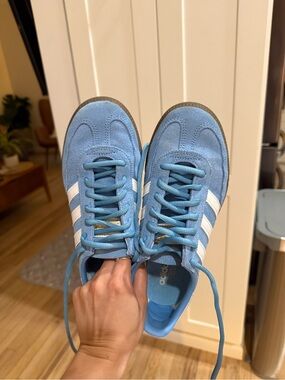 ADIDAS SPEZIAL WOMEN Light Blue Suede Sneakers with White Stripes and Brown Sole
